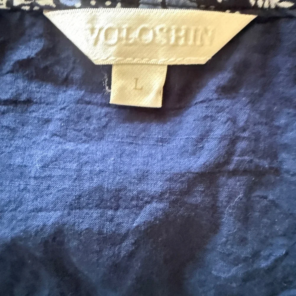 Voloshin Blue Floral Block Print Boxy Crop Top Womens Large L Short Sleeve - Picture 8 of 9